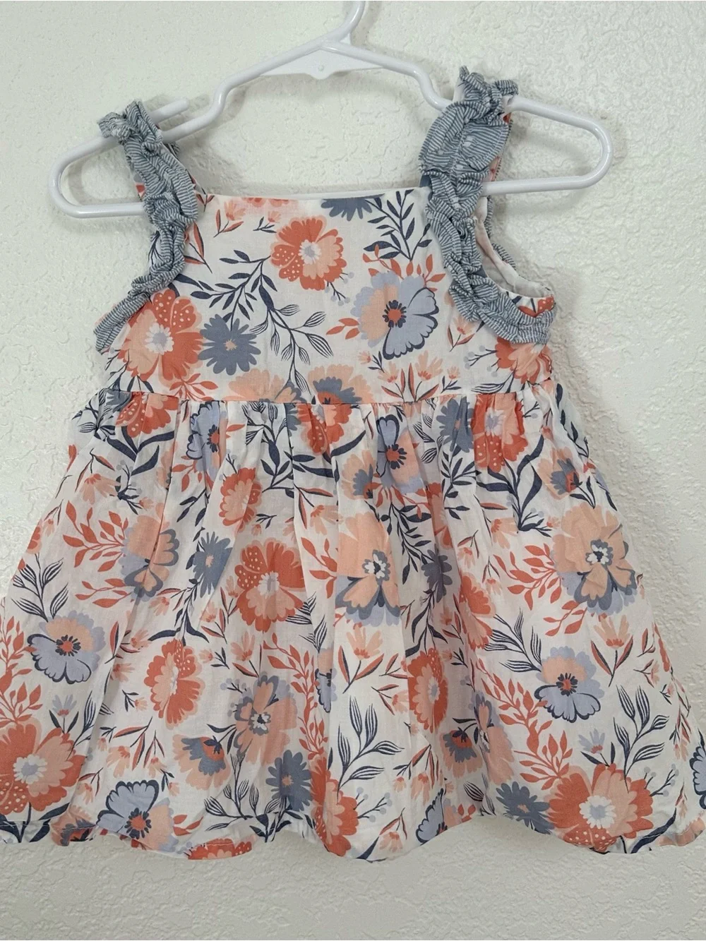 Tahari Baby Girl Dress in Coral and Navy Floral Sundress with Bow